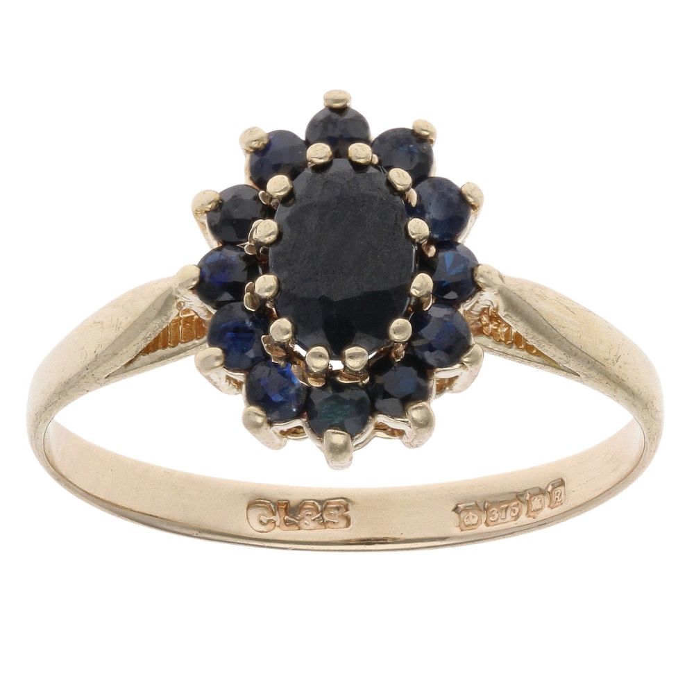9ct Yellow Gold Sapphire Oval Cluster Ring