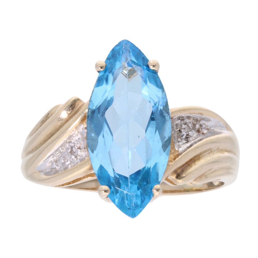 9ct Yellow Gold Blue Topaz & Diamond Ring