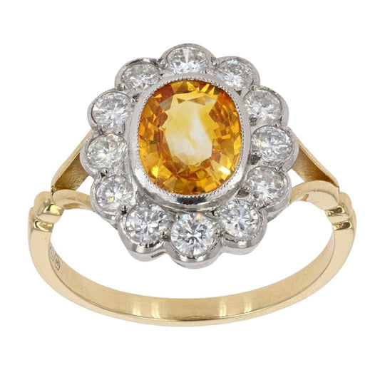 18ct Yellow Gold 1.66ct Yellow Sapphire & Diamond Cluster Ring